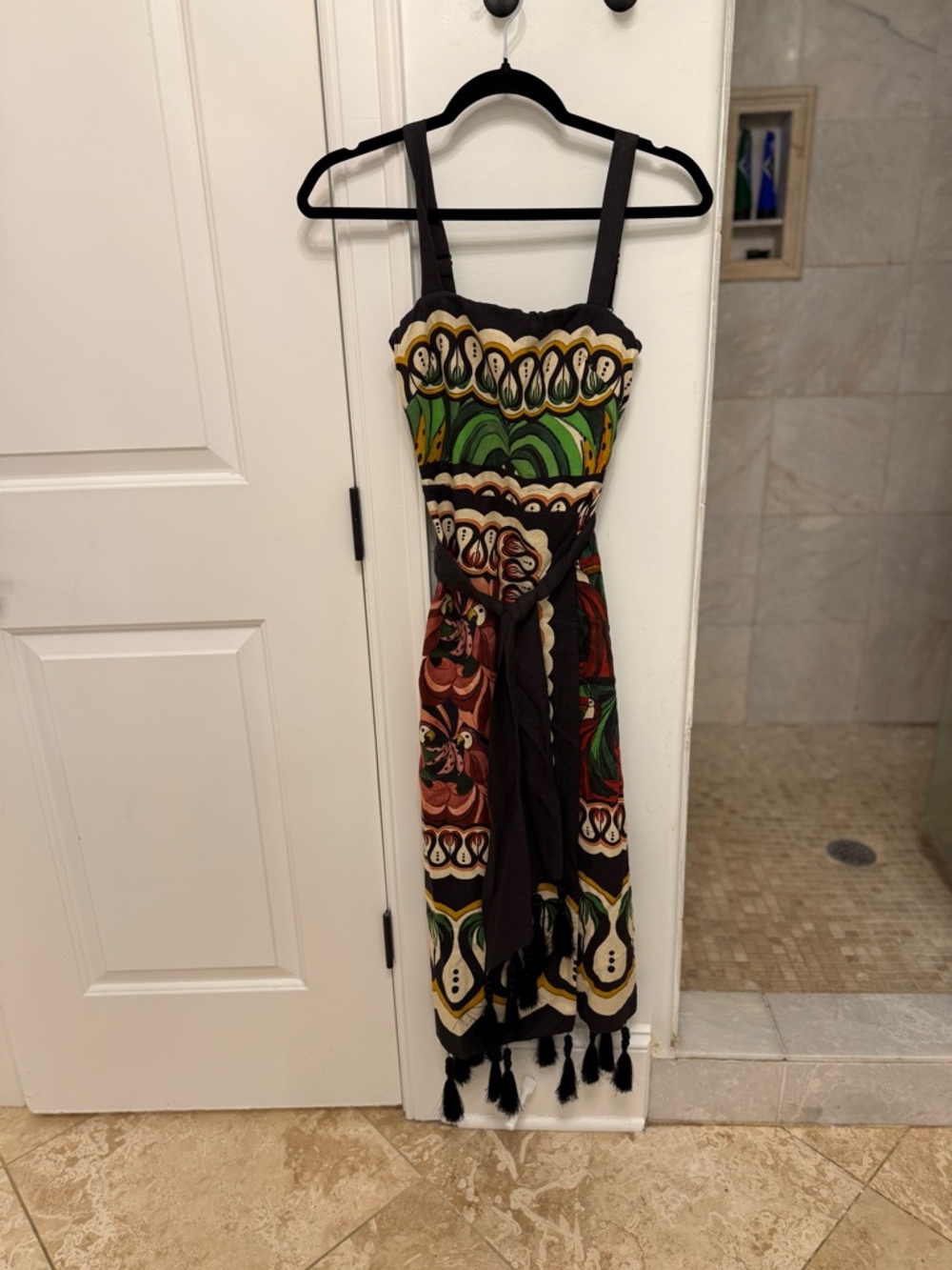 FARM Rio Multicolor Printed Midi Dress with Tassel Hem